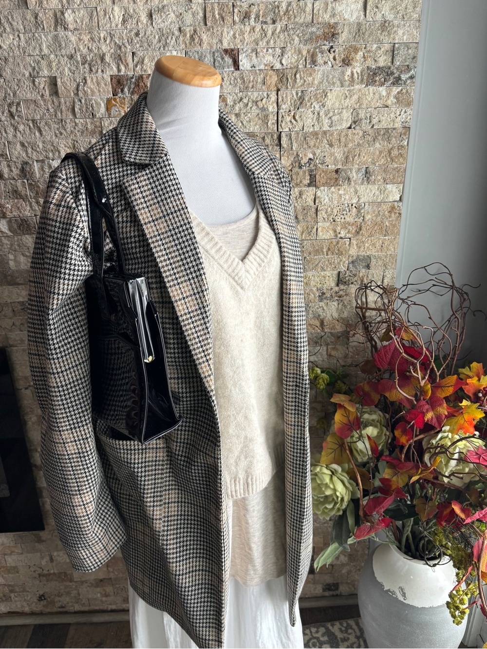 Philosophy Black and Cream Houndstooth Longline Blazer